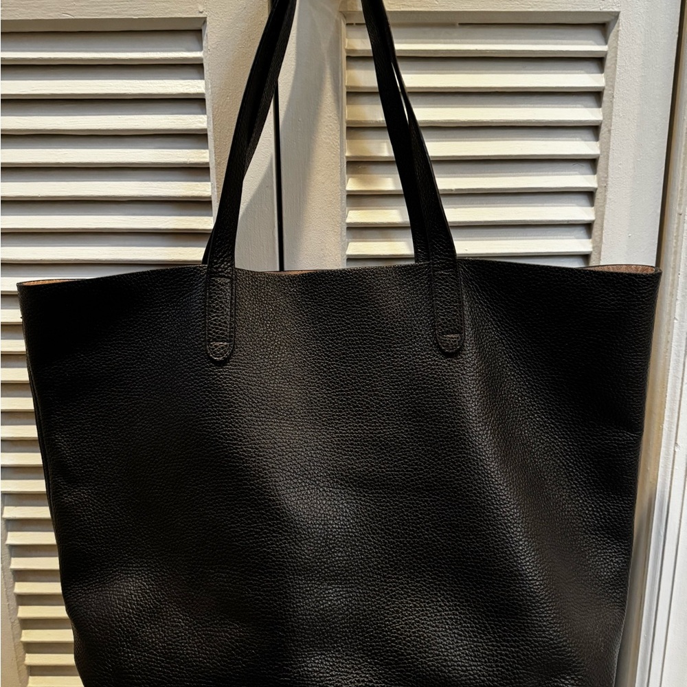 Classic Black Leather Tote Bag with Structured Design